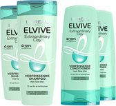 L'Oréal Elvive Extraordinary Clay - Shampoo 2x 250 ml & Conditioner 2x 200 ml - Pakket