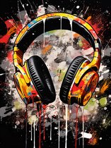 Headphones Painting Poster - koptelefoon - Muziek poster - Graffiti Art - Geschikt om in te lijsten - 61 x 91,5 cm (A1+)