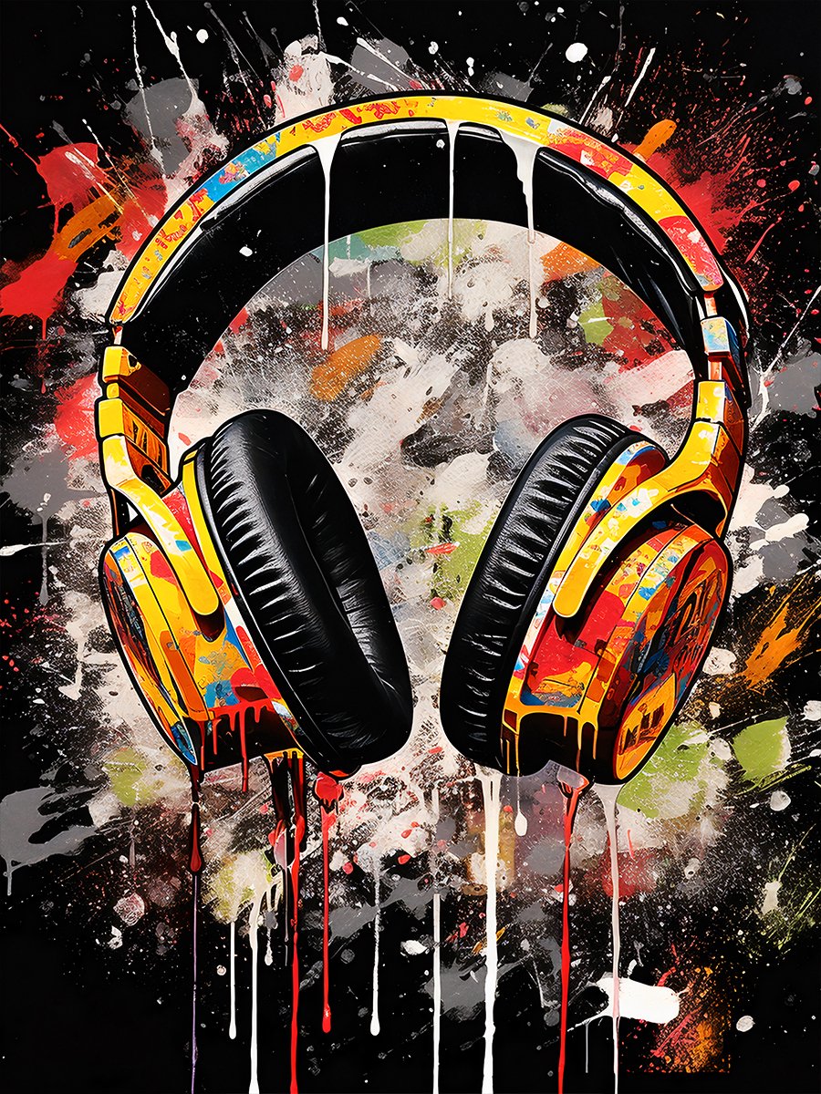 Kleurmedia Headphones Painting Poster - koptelefoon - Muziek poster - Graffiti Art - Geschikt om in te lijsten - 61 x 91,5 cm (A1+) Headphone 1