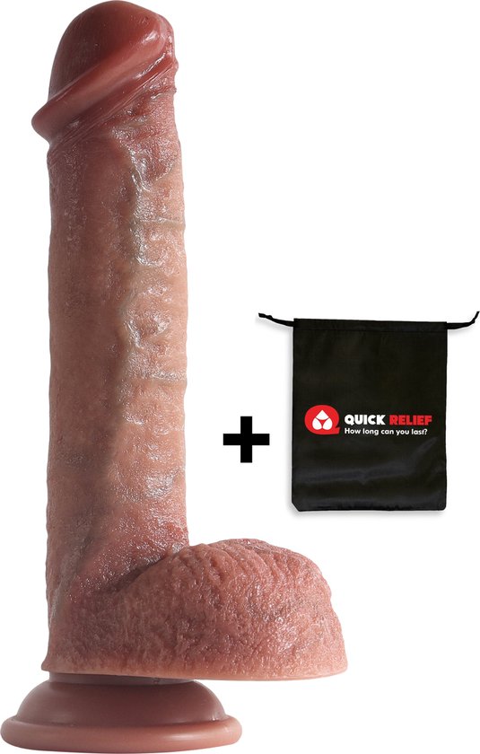 Quick Relief Dildo Ultra Realistic™ - Realistische Dildo met Balzak en Zuignap - Siliconen - Dubbel gelaagd - Anaal - Vaginaal - Nieuwste Model 2024 - 21 CM