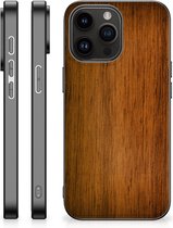 Jolie coque idéale comme cadeau de Vaderdag pour smartphone iPhone 15 Pro Max avec bord noir en bois foncé