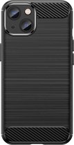 Mobiq - Hybrid Carbon Look iPhone 15 Hoesje TPU - zwart