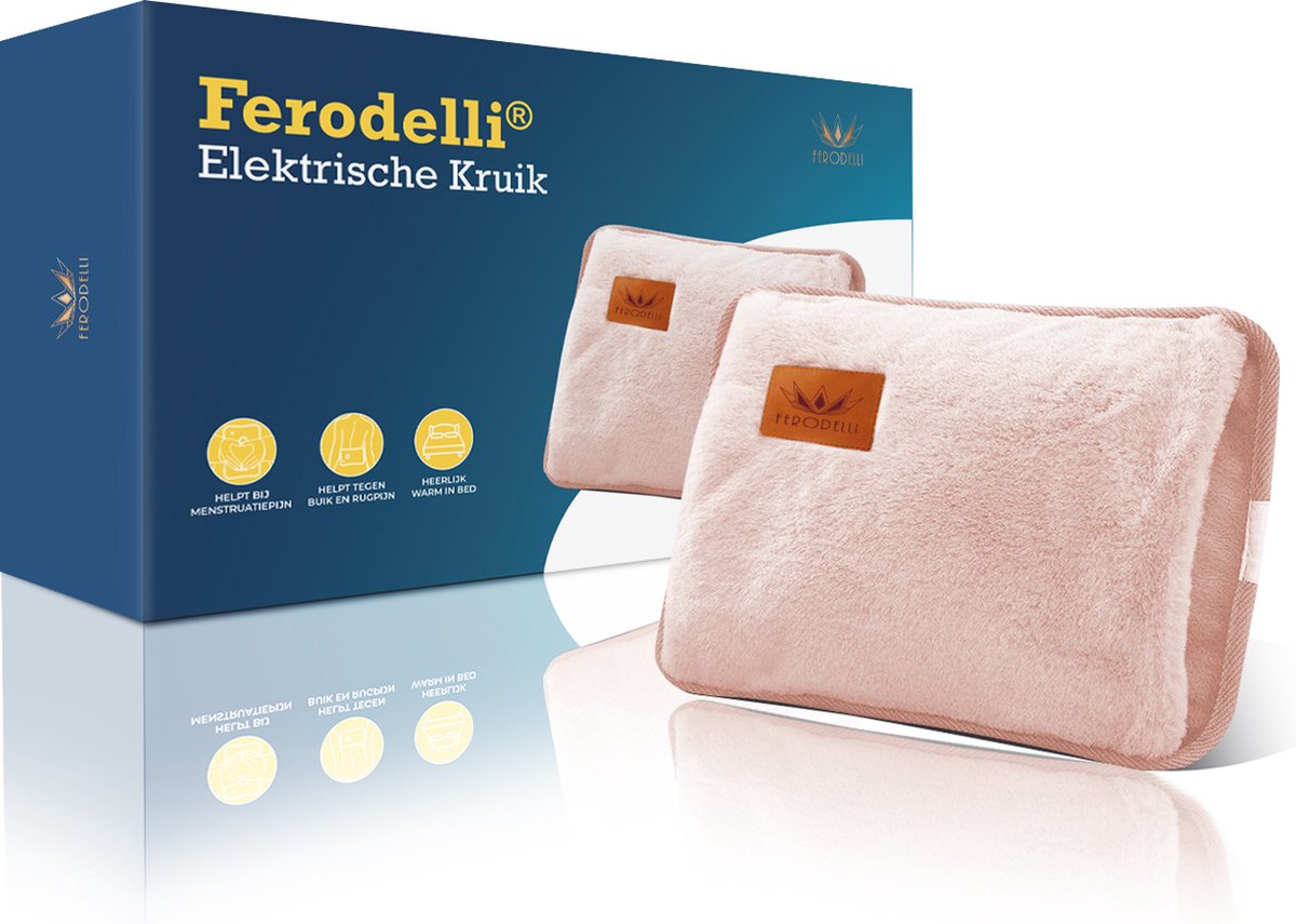 Goedkoopste Ferodelli Elektrische Kruik - Oplaadbare Kruik - Warmtekussen - Elektrische Warmtekruik - Warmwaterkruik - Water - Met Hoes - Volwassenen - Baby - Roze