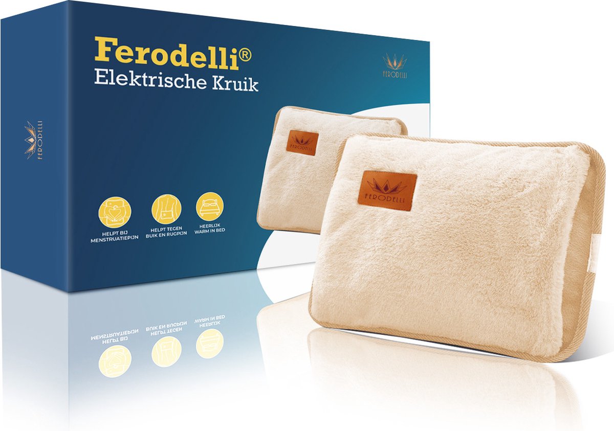 Goedkoopste Ferodelli Elektrische Kruik - Oplaadbare Kruik - Warmtekussen - Elektrische Warmtekruik - Warmwaterkruik - Water - Met Hoes - Volwassenen - Baby - Beige