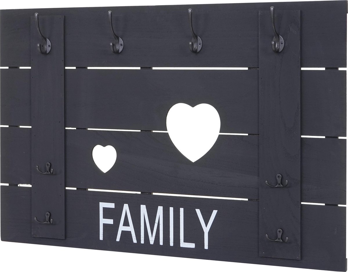 MCW Wandkapstok MCW-C89 Family, kapstok paneel kapstok, shabby-look vintage, 8 haken 60x90cm ~ donkergrijs, shabby