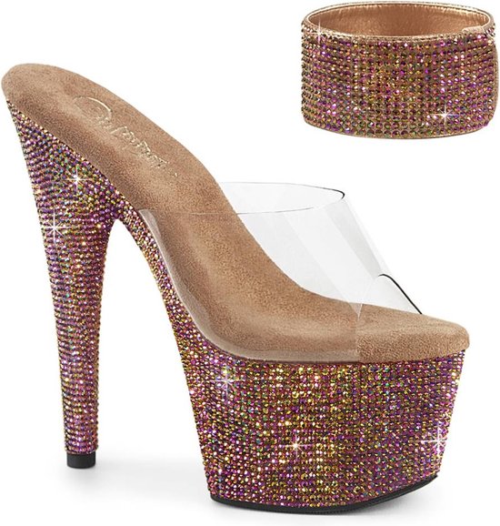 Pleaser - BEJEWELED-712RS Muiltjes - US 6 - 36 Shoes - Transparant/Bronskleurig