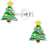Joy|S - Zilveren kerst oorbellen - kerstboom met hartjes