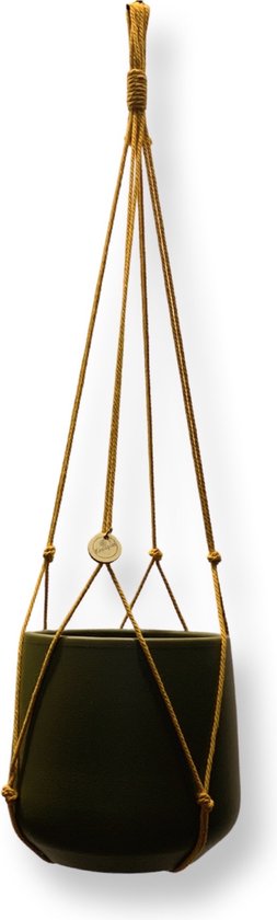 Plantenhanger Zonder Kwast - Kies Kleur en Lengte - Okergeel - 60 cm lang - Katoenkoord - Geschikt voor Pot met Diameter t/m 15 cm - Handgemaakt in ons Macramé Atelier - Prijs per Stuk - Let op: Exclusief Pot - Inclusief Verzendkosten
