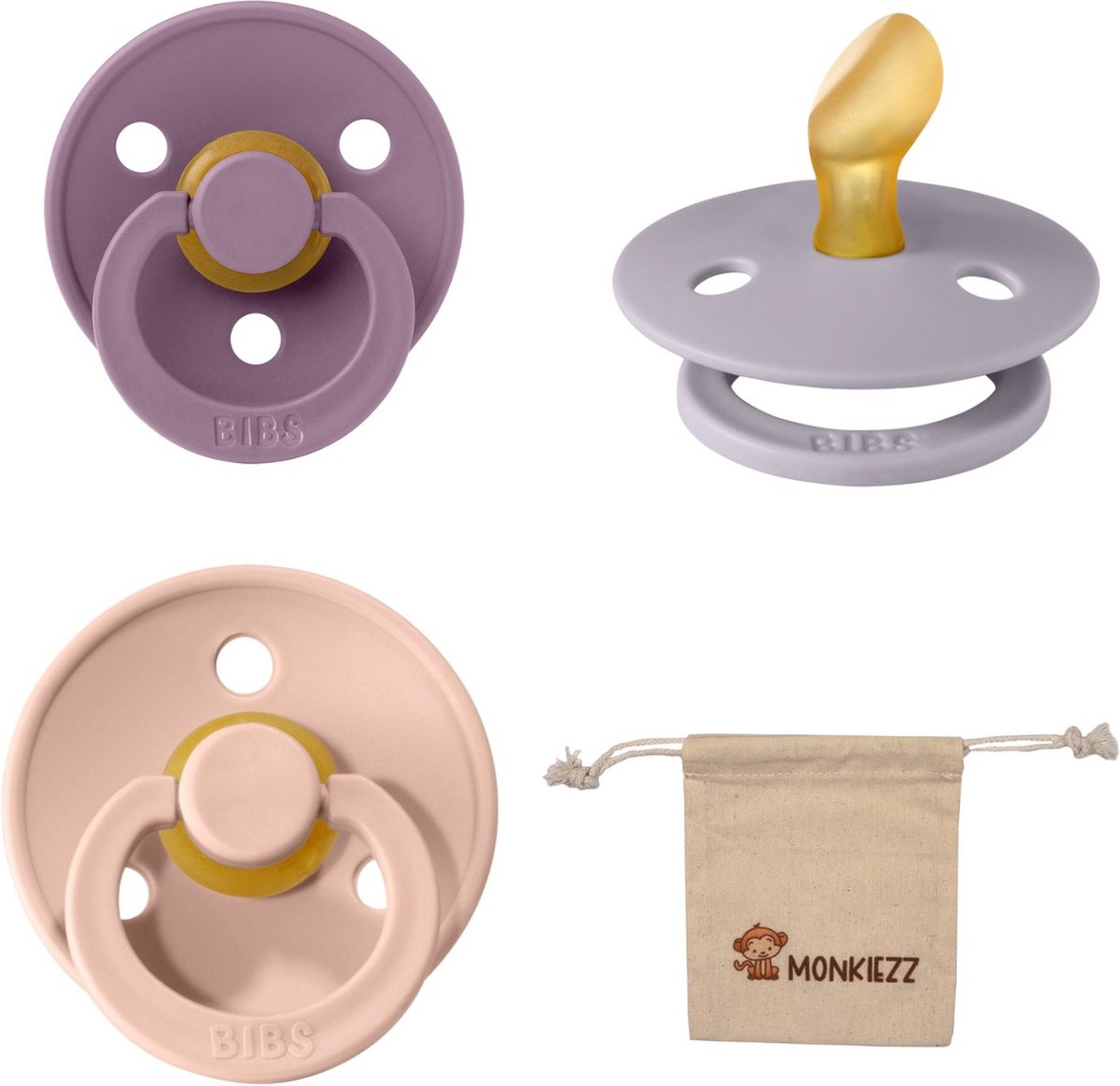 Goedkoopste Bibs Dental fopspenen Anatomical 0-6 maanden- Set 3 stuks- Mauve, Fossil Grey, Blush- Monkiezz speenzakje - orthodontisch- Anatomisch- Maat 1