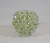 ZoeZo Design - waxinelichtjeshouder - glas - licht groen - diamant - klassiek - H 9.5 cm - Ø 12 cm