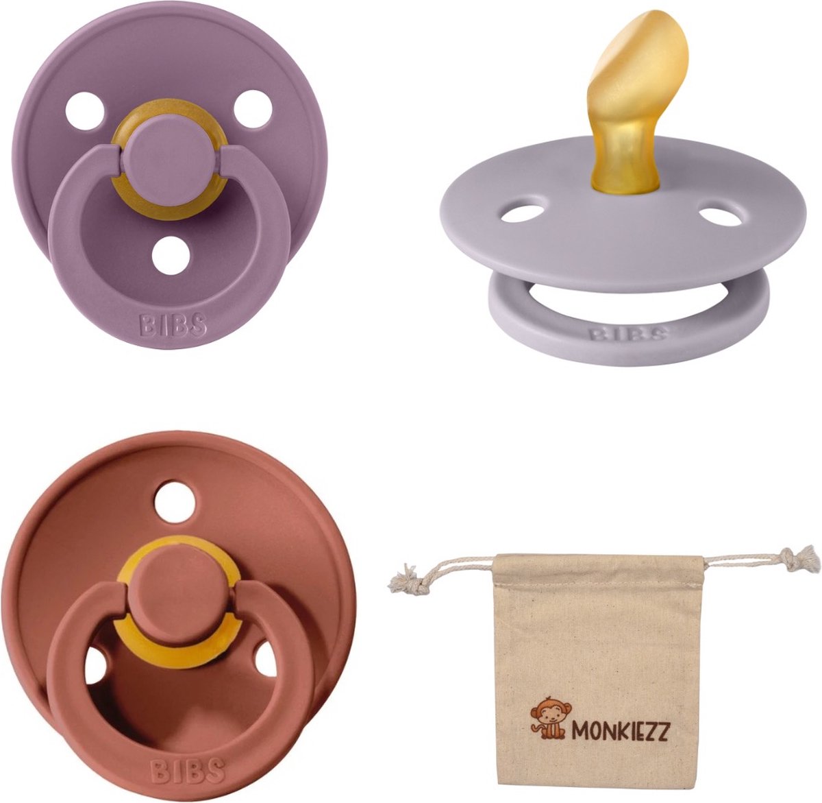 Goedkoopste Bibs Dental fopspenen Anatomical 6-18 maanden- Set 3 stuks- Mauve, Fossil Grey, Woodchuck - Monkiezz speenzakje - orthodontisch- Anatomisch- Maat 2
