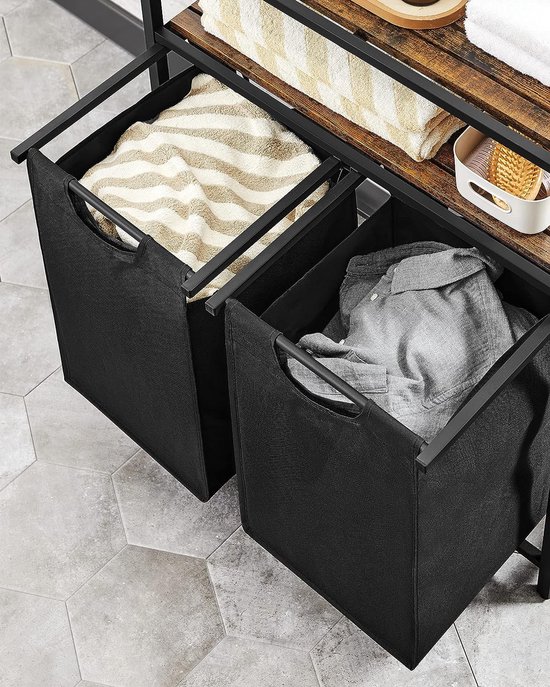 Panier à linge Furnstar avec 2 étagères - 46 L - 73×33×92cm - Marron