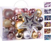 BRUBAKER Set de Boules de Noël 50 pièces avec cime d'arbre - Décorations pour sapins de Noël en rose, Champagne et Argent