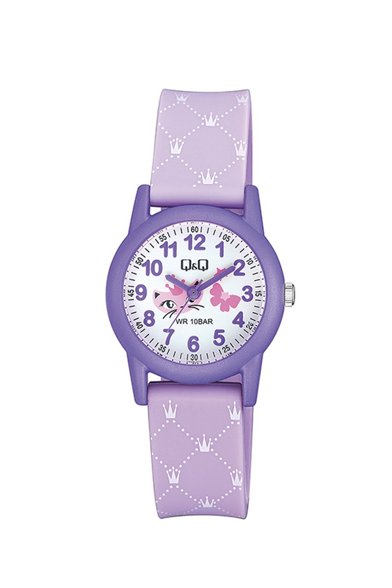 QQ VR99J014Y - Horloge - Sport - Analoog - Kinderen - Unisex - Plastic band - Rond - Kunststof - Cijfers - Zee - LichtBlauw - Roze - Paars - Wit - 10 ATM