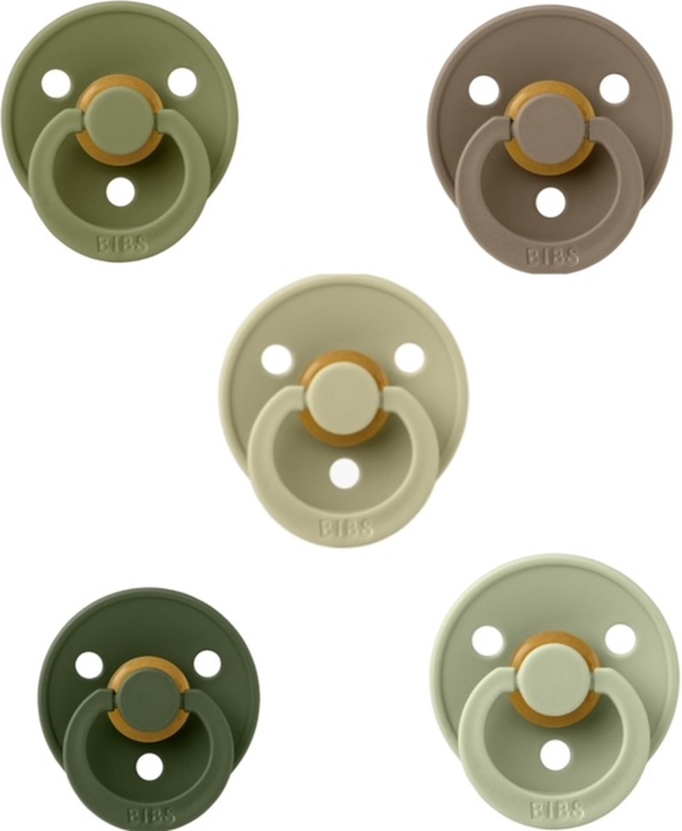 Goedkoopste Bibs fopspenen 0-6 maand set 5 stuks Hunter Green,Dark Oak,Sage,Khaki en Sage Glow maat 1