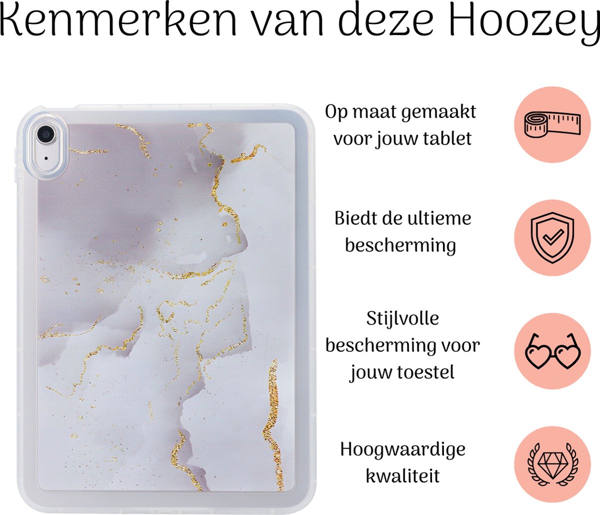 Hoozey - Tablet hoes geschikt voor Apple iPad 10 (2022) - 10.9 inch - Tablet hoes - Marmer print - Wit