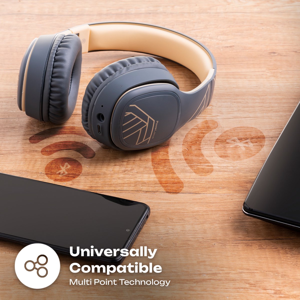 PowerLocus P7 - Draadloze Over-Ear Koptelefoon Inklapbaar - Bluetooth Hoofdtelefoon - Met microfoon – Headphone – Incl. Carry Case - Asphalt Grey — afbeelding 4