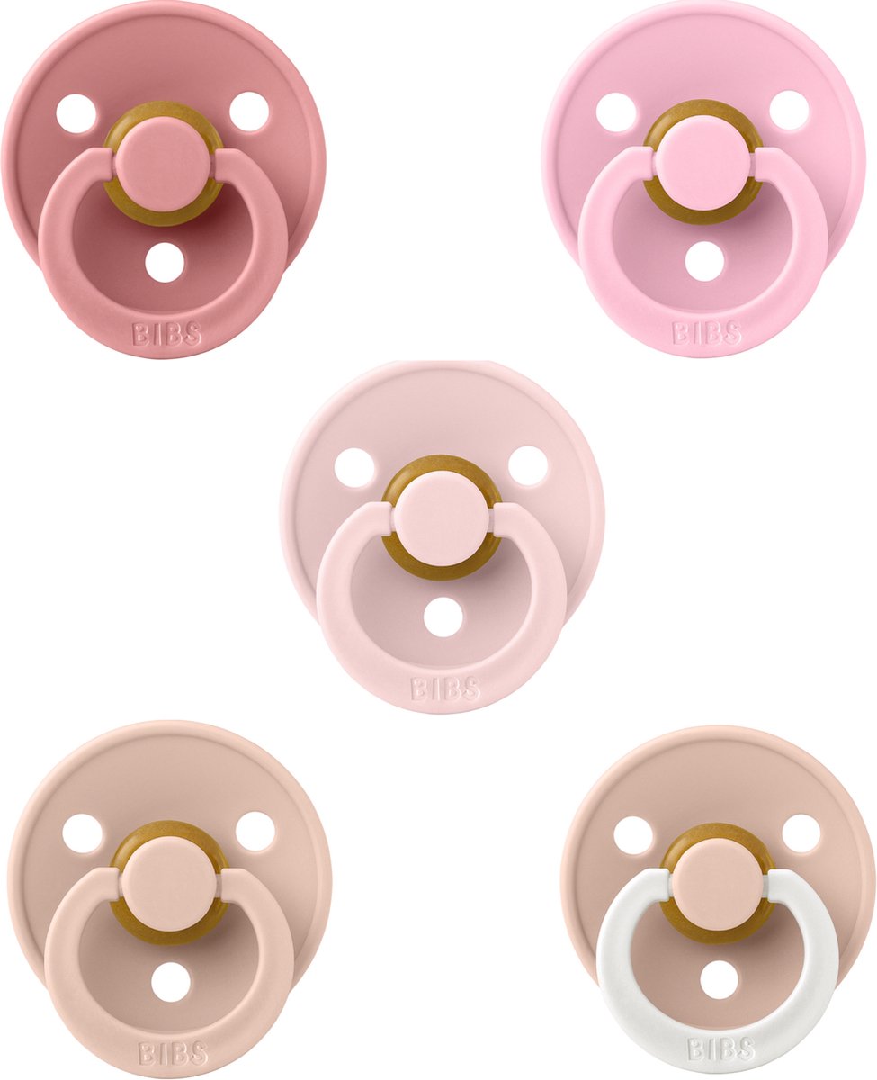 Goedkoopste Bibs fopspenen 6-18 maand Barbie mix set 5 stuks Dusty Pink,Blossom,Baby Pink,Blush en Night Glow Blush maat 2