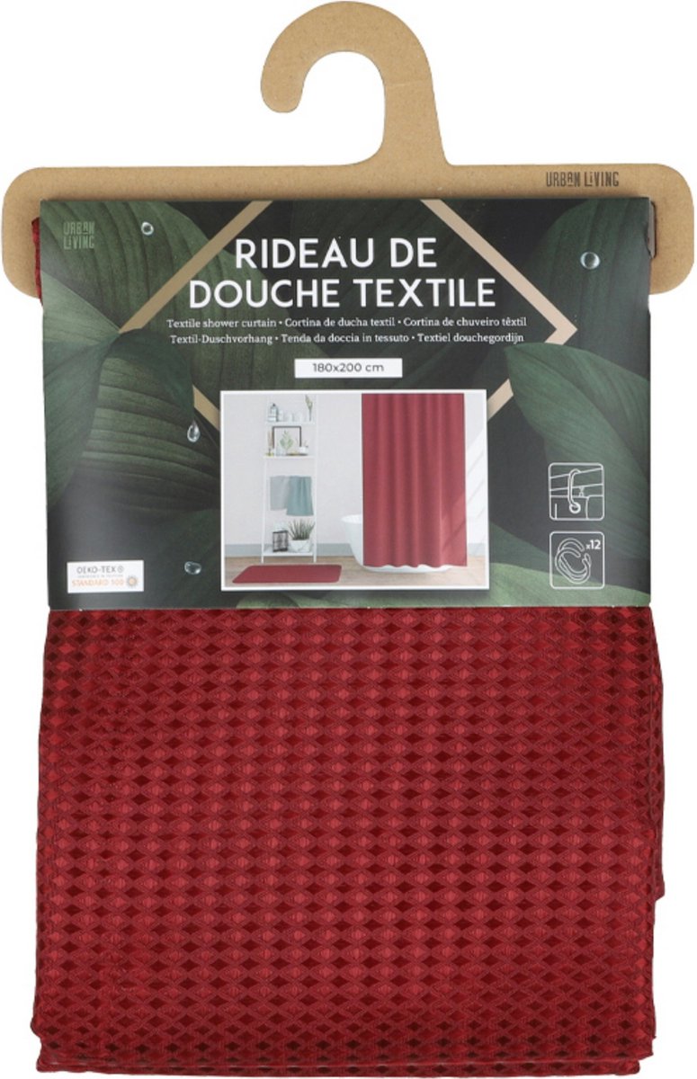 Urban Living Douchegordijn met ringen - donkerrood - polyester - 180 x 200 cm - Voor bad en douche