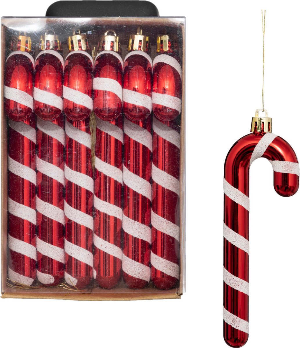 Feeric lights & Christmas Feeric lights and christmas kersthangers zuurstokken 6x -plastic- 14cm Rood