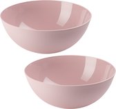 Plasticforte Serveerschaal/Saladeschaal - 2x stuks - D25 x H10 cm - kunststof - roze - 2,5 liter