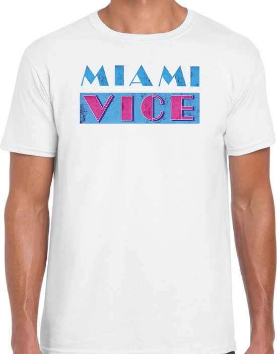 Bellatio Decorations disco verkleed t-shirt heren - jaren 80 feest outfit - Miami Vice - wit XL