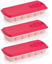 PlasticForte IJsblokjesvorm met deksel - 3x - 12 ijsklontjes - kunststof - fuchsia roze
