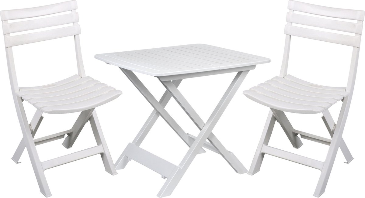 Sunnydays Klapstoelen 2x met bijzettafeltje set - buiten - wit - kunststof
