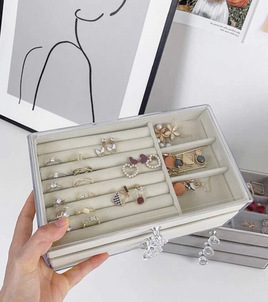 Gouden Vintage Glazen Doos, Vintage Glazen Sieraden Organizer Box Helder Glas & Messing Metalen Opslag Sieraden en Cosmetische Make-up Case Houder Organizer(Large