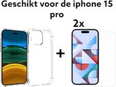 iphone 15 pro hoesje transparant antishock + 2x screenprotector - apple iphone 15 pro doorzichtig achterkant antischok + 2x tempered glass 9H