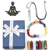 7 pierres de chakra obélisque, collier avec pendentif quartz et bracelet de pierres précieuses - Set cadeau Natuursteen - Cristaux de guérison et bijoux