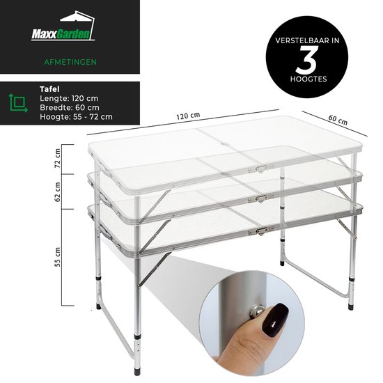 MaxxGarden Opvouwbare Picknicktafel - Biertafel met banken - Vouwtafel - campingtafel set - Plooitafel 4 persoons - Wit - 120 x 70cm van Merkloos — afbeelding 4