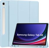 Case2go - Tablet hoes geschikt voor Samsung Galaxy Tab S9 (2023) - Auto Wake/Sleep functie - Tri-Fold Book Case met penhouder - Licht Blauw