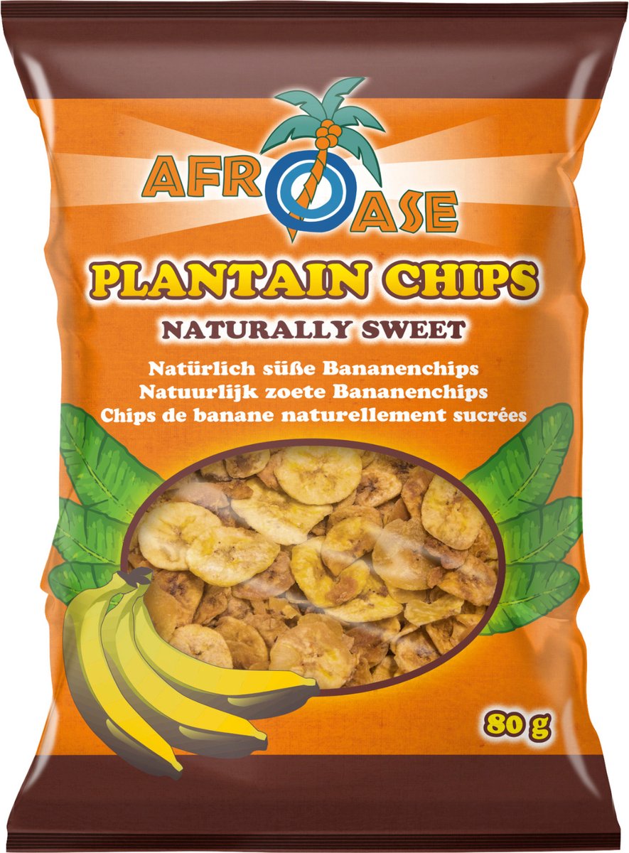 AFROASE - Plantain Chips Zoet - 80g x 20stuks - Voordeelverpakking