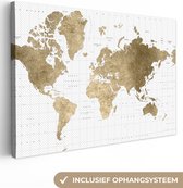 Canvas Wereldkaart - 120x80 - Wanddecoratie Wereldkaart - Goud - Glitter