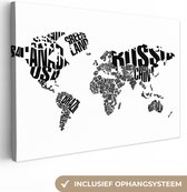 Canvas Wereldkaart - 150x100 - Wanddecoratie Wereldkaart - Zwart - Wit - Woorden - Kind - Jongen - Meisje