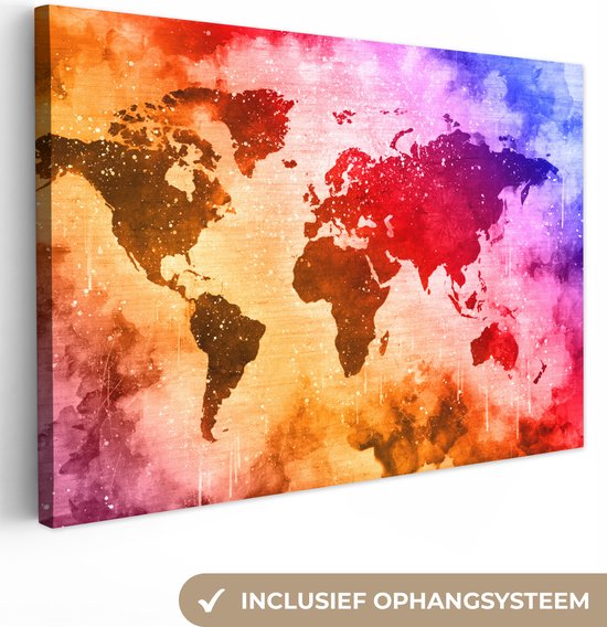 Wereldkaart aux couleurs chaudes de la peinture sur fond avec motif texturé 30x20 cm