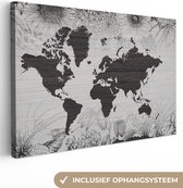Canvas Wereldkaart - 30x20 - Wanddecoratie Wereldkaart - Planten - Bloemen