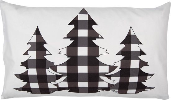Clayre & Eef Kussenhoes 30x50 cm Wit Zwart Polyester Kerstbomen Sierkussenhoes