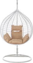 Aemely Hangstoel Cosy - beige stof - frame wit - Hangstoel met standaard - Hangstoel voor binnen - Hangstoel voor buiten - Egg hangstoel - Hangstoel cocoon - Incl. Kussens - Ei stoel - Eistoel