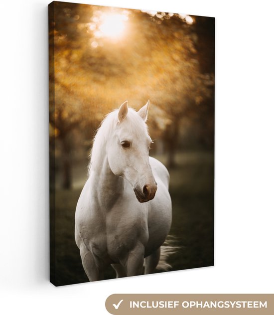 Canvas kinderen - Canvas schilderij paarden - Paard - Herfst - Dieren - Natuur - 40x60 cm - KInderkamer decoratie - Meidenkamer