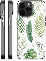 Telefoonhoesje Geschikt voor iPhone 15 Pro Max Back Case Siliconen Hoesje met Zwarte rand Bladeren