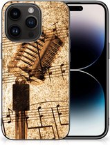 Siliconen Hoesje met Naam Geschikt voor iPhone 15 Pro Telefoon Hoesje met Zwarte rand Bladmuziek