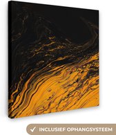 Canvasdoek - Muurdecoratie - Canvas schilderijen woonkamer - Marmer - Verf - Goud - Zwart - Marmerlook - 20x20 cm