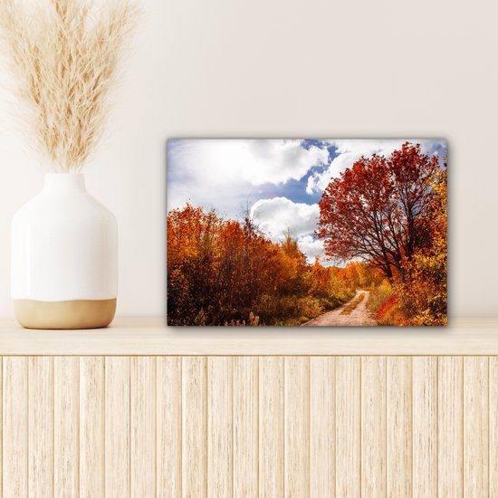 Tableau sur toile Arbre - Chemin - Automne - 30x20 cm - Décoration murale