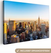 Canvas Schilderij New York - Zon - Skyline - 60x40 cm - Wanddecoratie