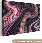 Toile Peinture Aspect Marbre - Rose - Violet - Goud - Luxe - Marbre - 90x60 cm - Décoration murale