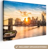 OneMillionCanvasses - Canvas - Skyline - Zonsondergang - Brug - New York - 150x100 - Canvas schilderij - Canvas doek - Wanddecoratie