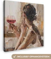 Canvas - Schilderij - Olieverf - Wijn - Vrouw - 90x90 cm - Schilderijen op canvas