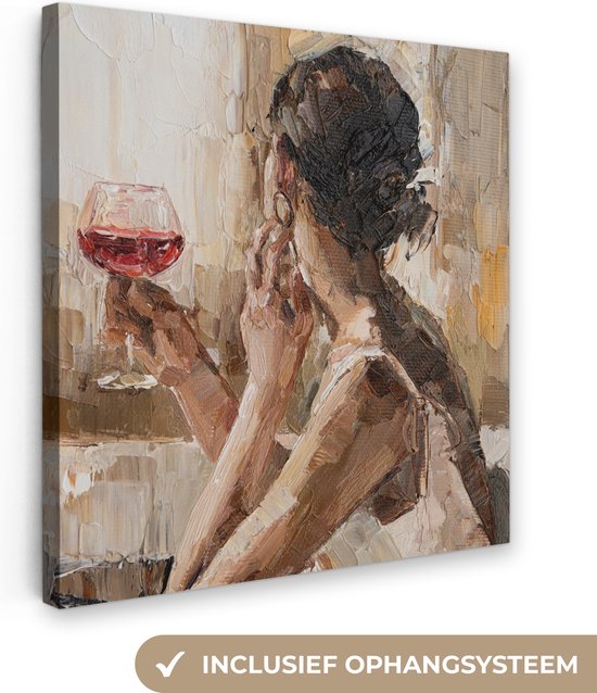 Toile - Peinture - Huile - Vin - Femme - 90x90 cm - Peintures sur toile